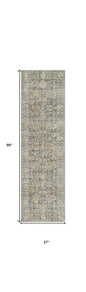 8' Beige Ivory and Gray Oriental Power Loom Distressed Runner Rug With Fringe