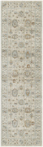 8' Beige and Ivory Oriental Power Loom Distressed Runner Rug With Fringe