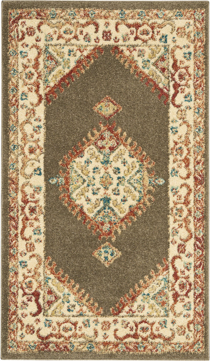 3' X 5' Ivory and Brown Oriental Power Loom Area Rug