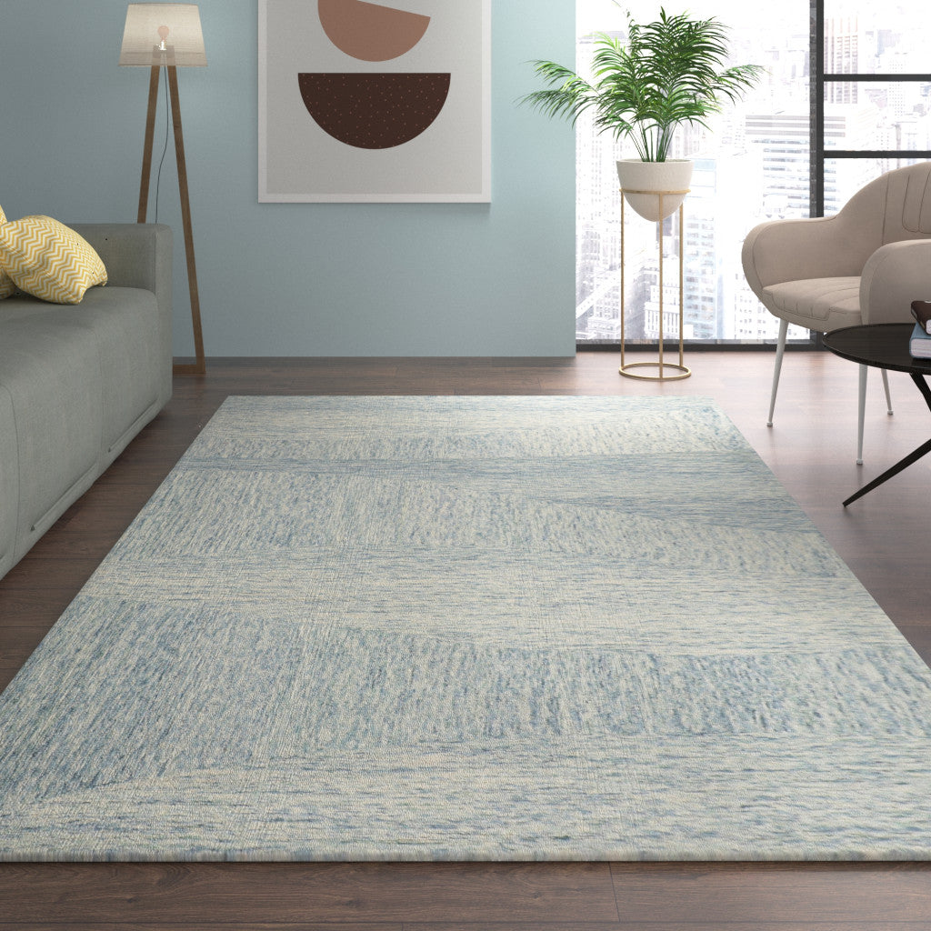 5' X 7' Blue Wool Abstract Hand Tufted Area Rug