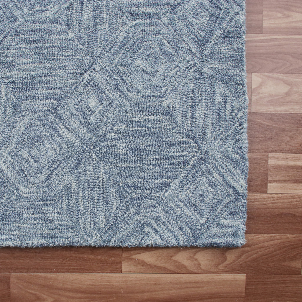 5' X 7' Blue Wool Geometric Hand Tufted Area Rug