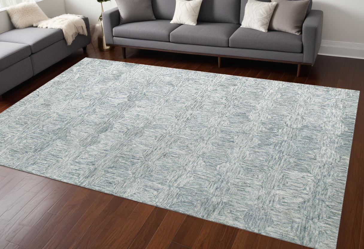 5' X 7' Silver Wool Geometric Hand Tufted Area Rug