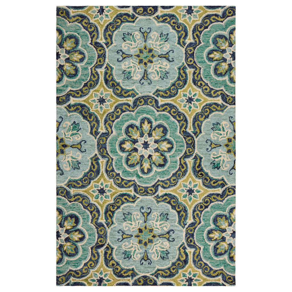 5' X 7' Green Wool Floral Hand Tufted Area Rug