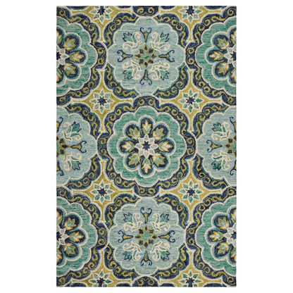 5' X 5' Green Round Wool Floral Hand Tufted Area Rug