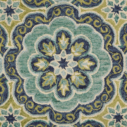 5' X 5' Green Round Wool Floral Hand Tufted Area Rug