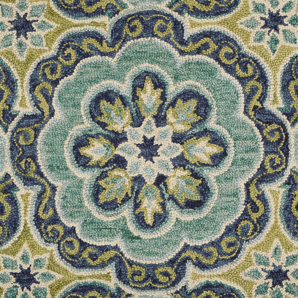 5' X 5' Green Round Wool Floral Hand Tufted Area Rug