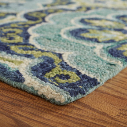 5' X 5' Green Round Wool Floral Hand Tufted Area Rug
