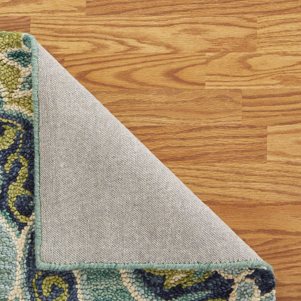 5' X 5' Green Round Wool Floral Hand Tufted Area Rug