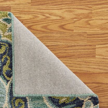 5' X 5' Green Round Wool Floral Hand Tufted Area Rug