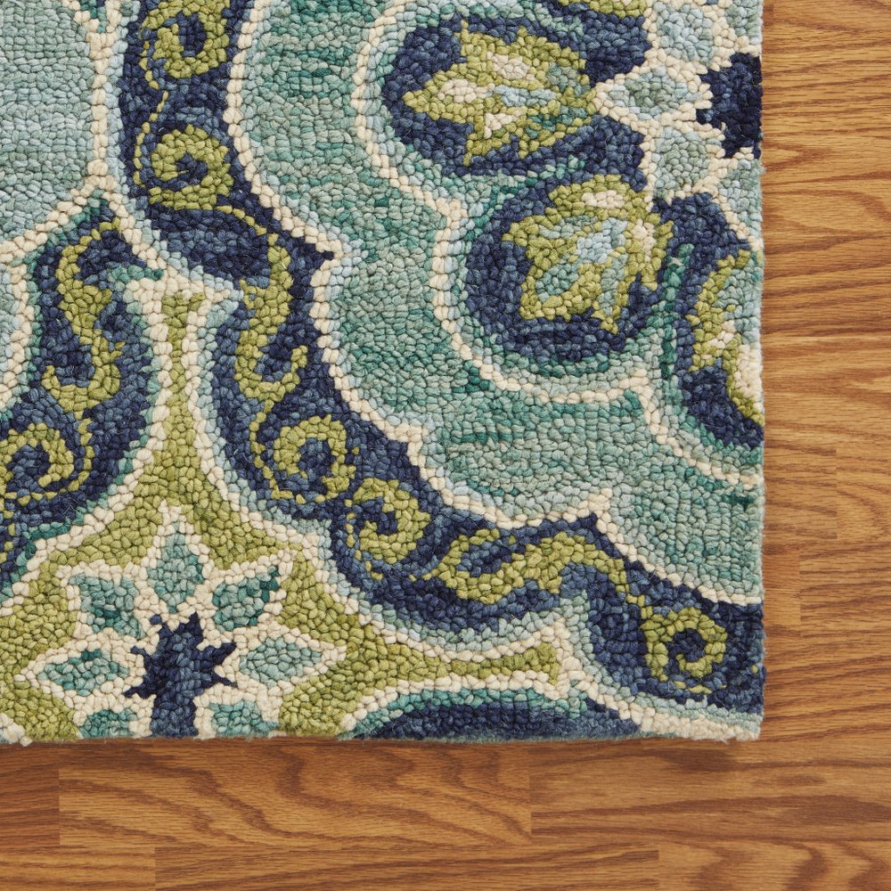 5' X 5' Green Round Wool Floral Hand Tufted Area Rug