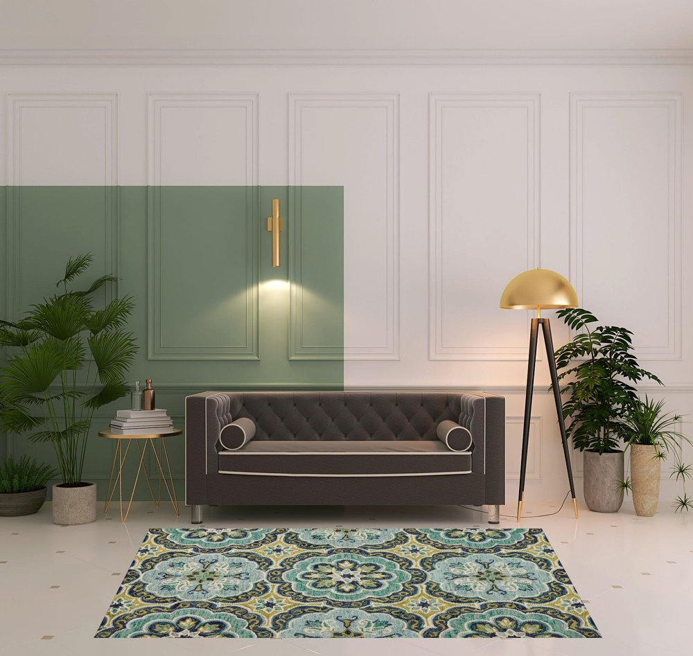 5' X 5' Green Round Wool Floral Hand Tufted Area Rug
