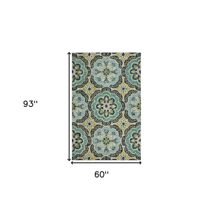 5' X 5' Green Round Wool Floral Hand Tufted Area Rug