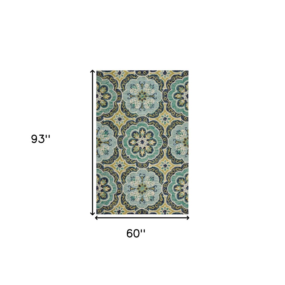 5' X 5' Green Round Wool Floral Hand Tufted Area Rug