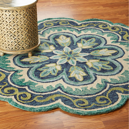 5' X 7' Green Wool Floral Hand Tufted Area Rug