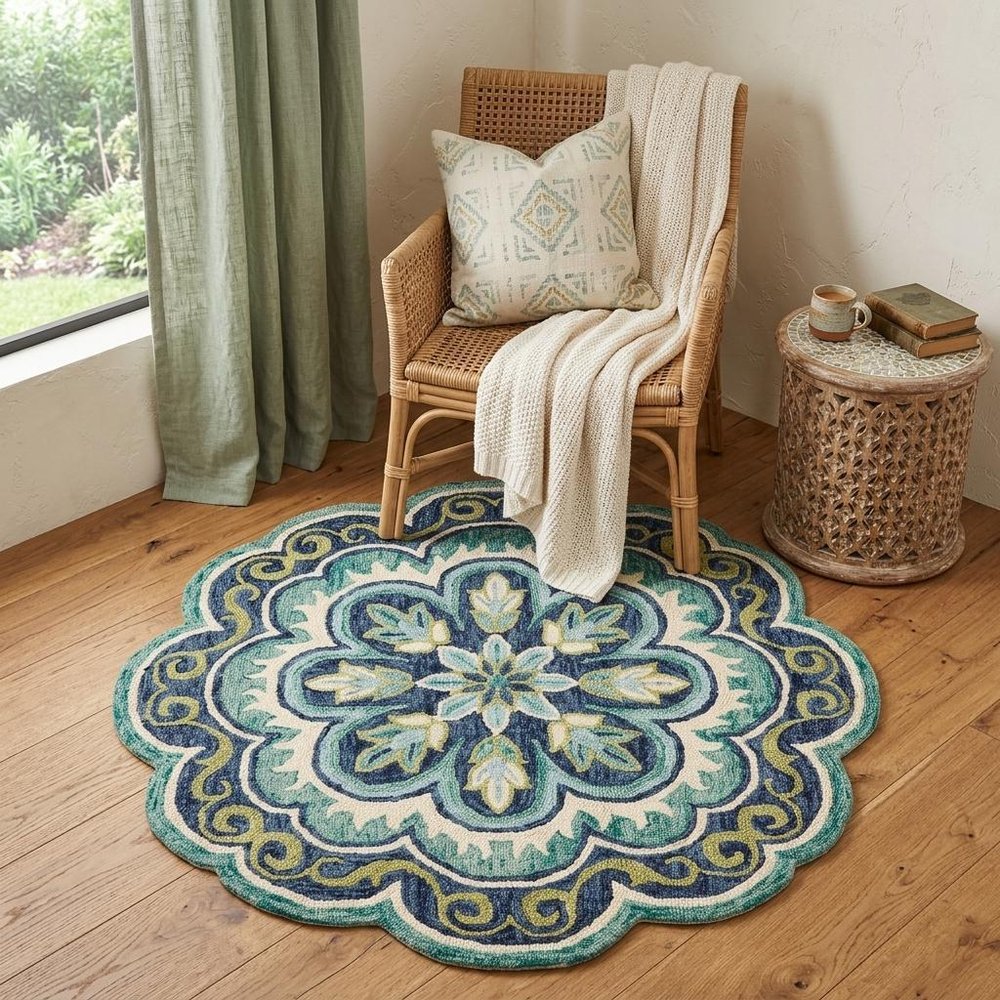 5' X 7' Green Wool Floral Hand Tufted Area Rug