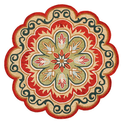 5' X 5' Green Round Wool Floral Hand Tufted Area Rug