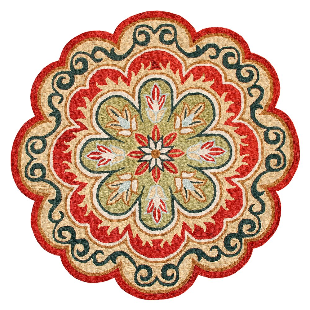 5' X 5' Green Round Wool Floral Hand Tufted Area Rug