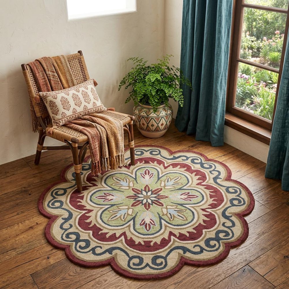 5' X 7' Green Wool Floral Hand Tufted Area Rug