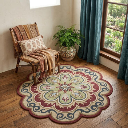 5' X 7' Green Wool Floral Hand Tufted Area Rug