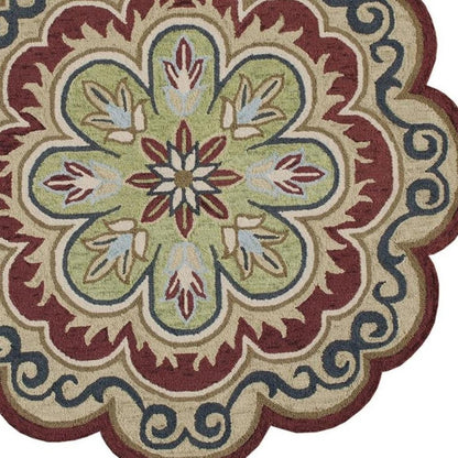 5' X 5' Green Round Wool Floral Hand Tufted Area Rug