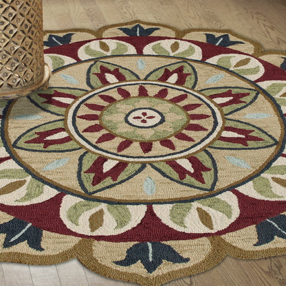 6' X 6' Red Round Wool Floral Hand Tufted Area Rug