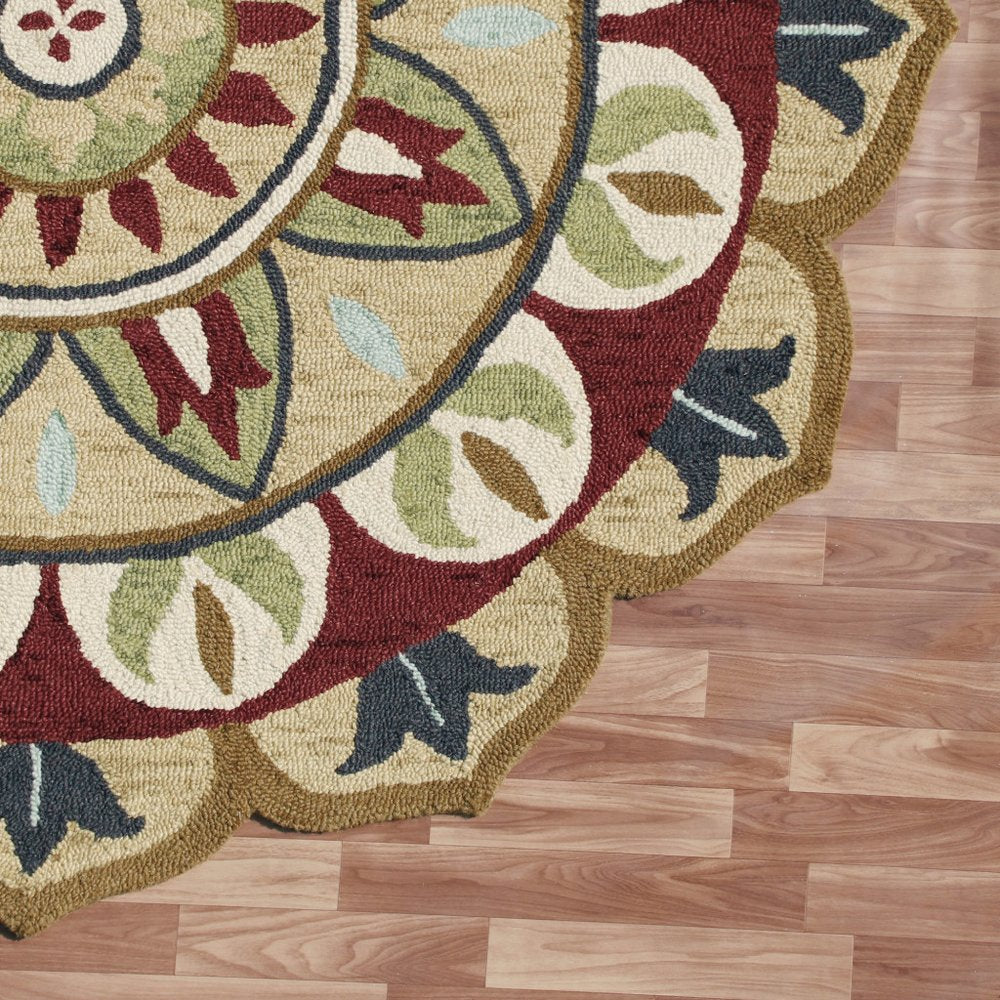 6' X 6' Red Round Wool Floral Hand Tufted Area Rug