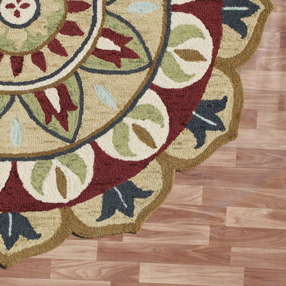 6' X 6' Red Round Wool Floral Hand Tufted Area Rug