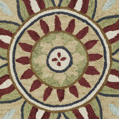 6' X 6' Red Round Wool Floral Hand Tufted Area Rug