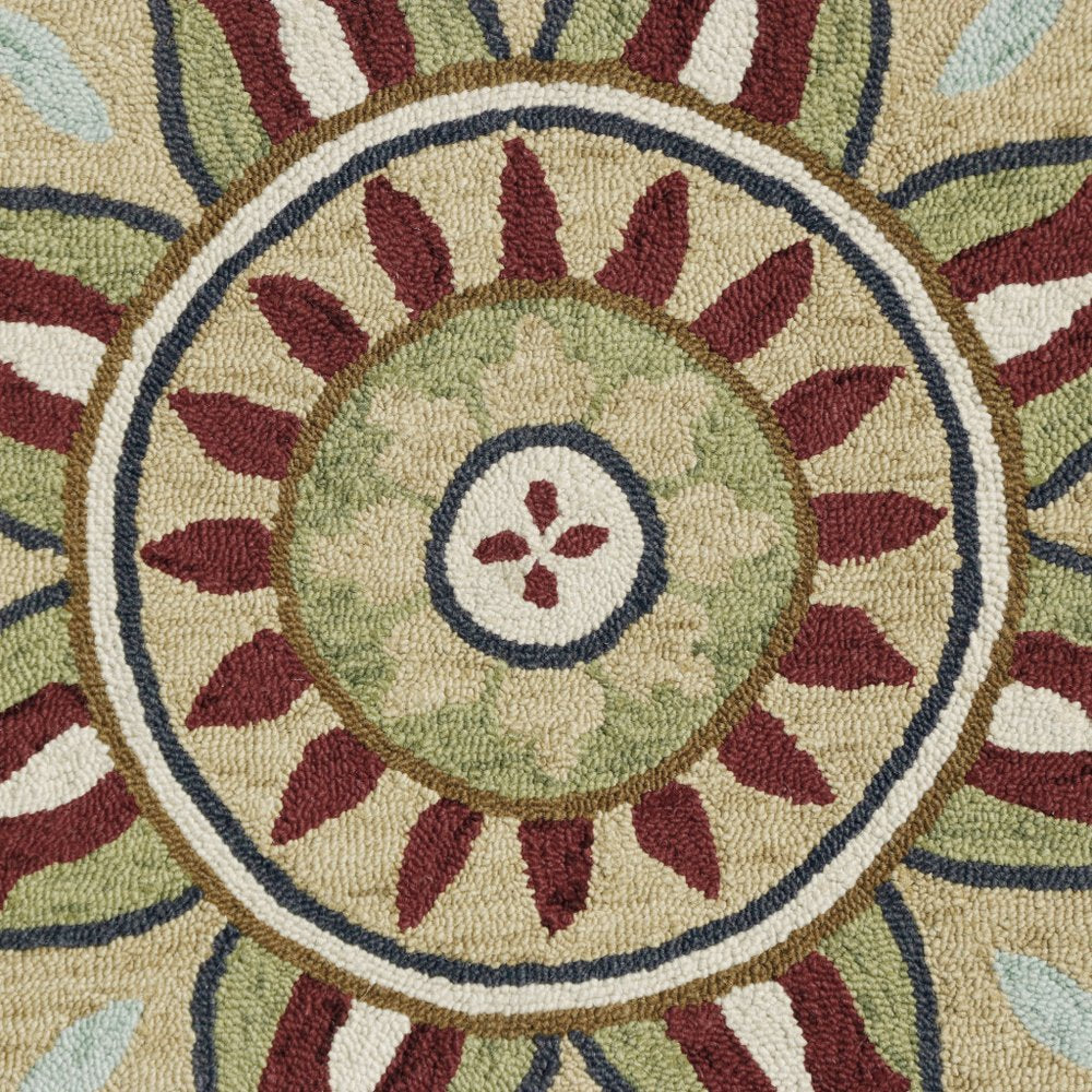 6' X 6' Red Round Wool Floral Hand Tufted Area Rug