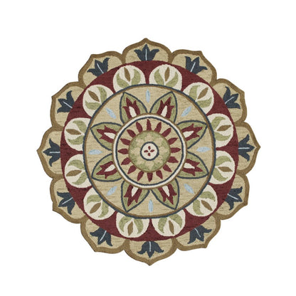 6' X 6' Red Round Wool Floral Hand Tufted Area Rug