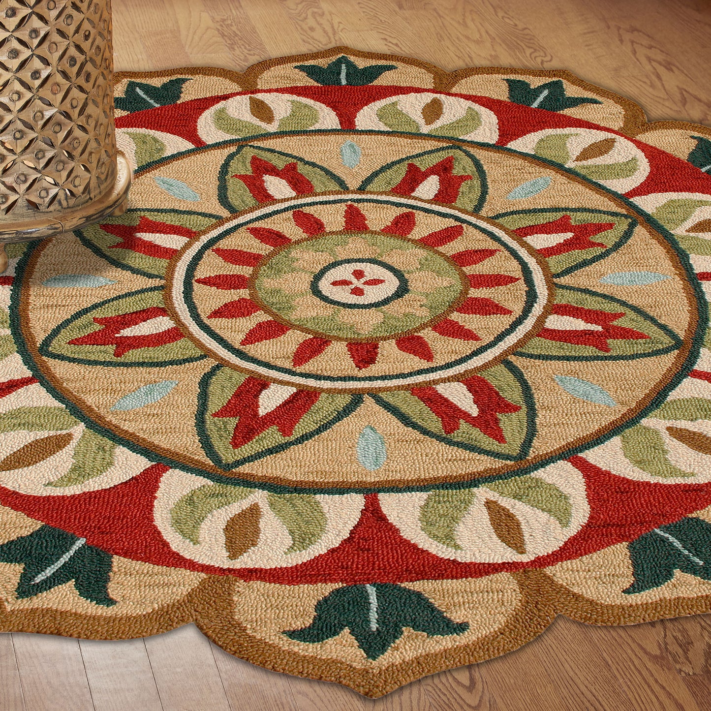 6' X 6' Red Round Wool Floral Hand Tufted Area Rug