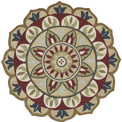 6' X 6' Red Round Wool Floral Hand Tufted Area Rug