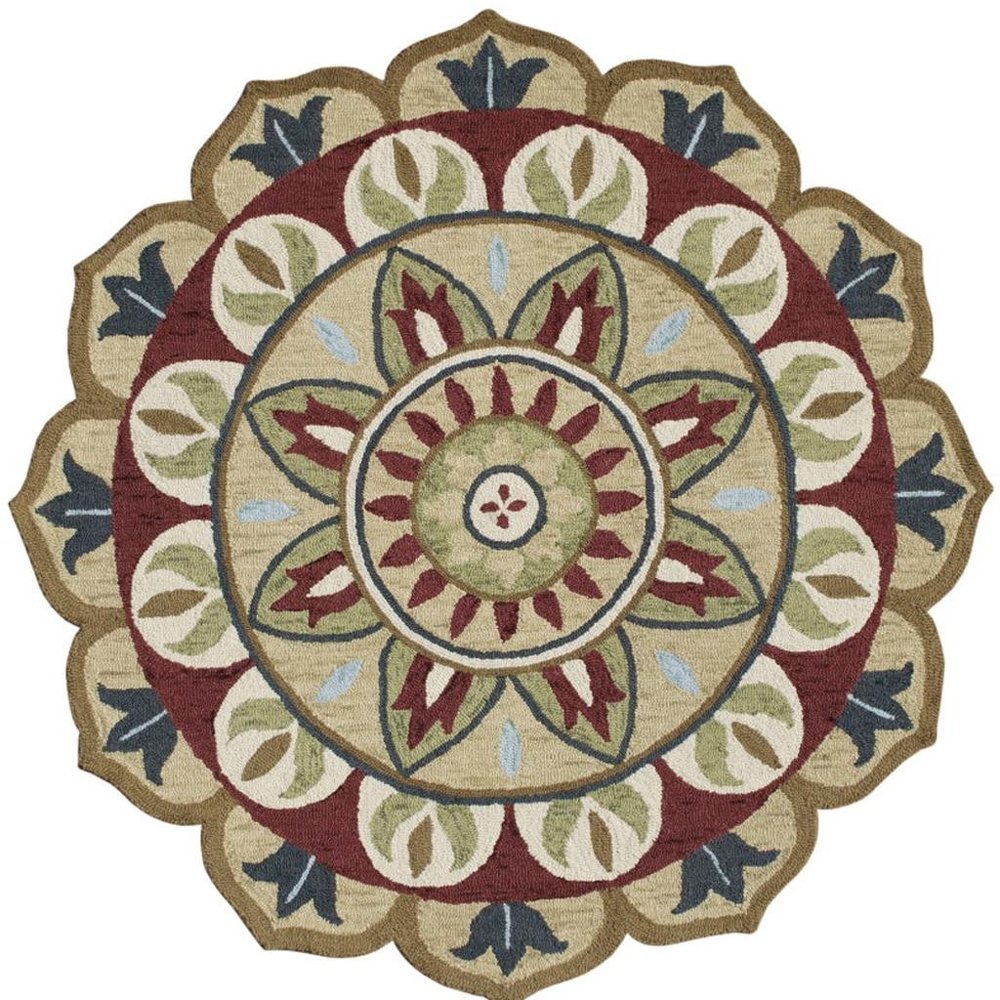 6' X 6' Red Round Wool Floral Hand Tufted Area Rug