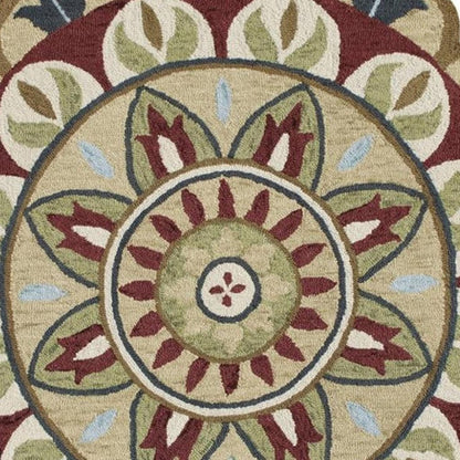 6' X 6' Red Round Wool Floral Hand Tufted Area Rug