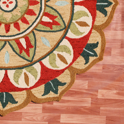 6' X 6' Red Round Wool Floral Hand Tufted Area Rug