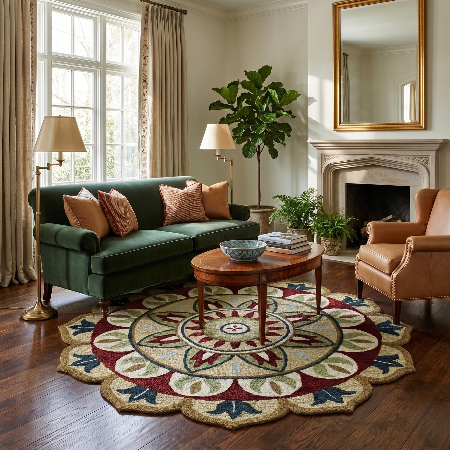6' X 6' Red Round Wool Floral Hand Tufted Area Rug