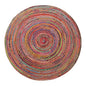 3' Tan Geometric Shag Hand Braided Round Rug
