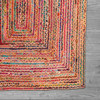 3' Tan Geometric Shag Hand Braided Round Rug