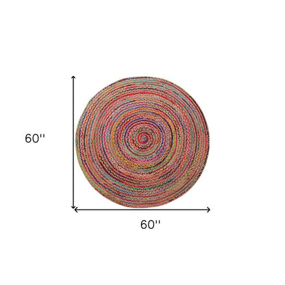 5' X 5' Tan Round Geometric Hand Braided Area Rug