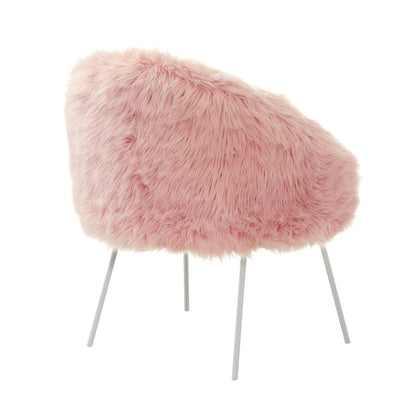 28" Rose And White Faux Fur Arm Chair