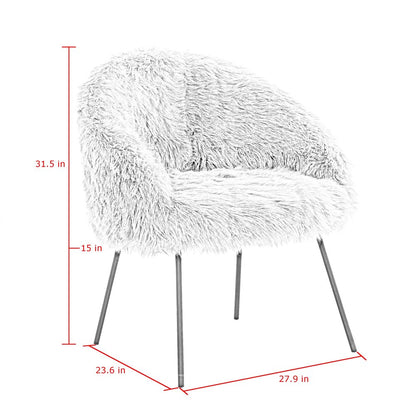 28" Rose And White Faux Fur Arm Chair