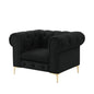 34" Black And Gold Faux Leather Tufted Chesterfield Chair