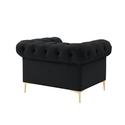 34" Black And Gold Faux Leather Tufted Chesterfield Chair