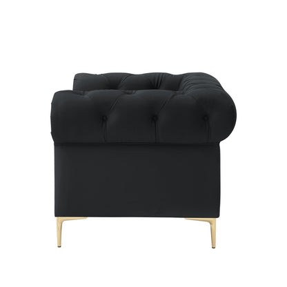 34" Black And Gold Faux Leather Tufted Chesterfield Chair