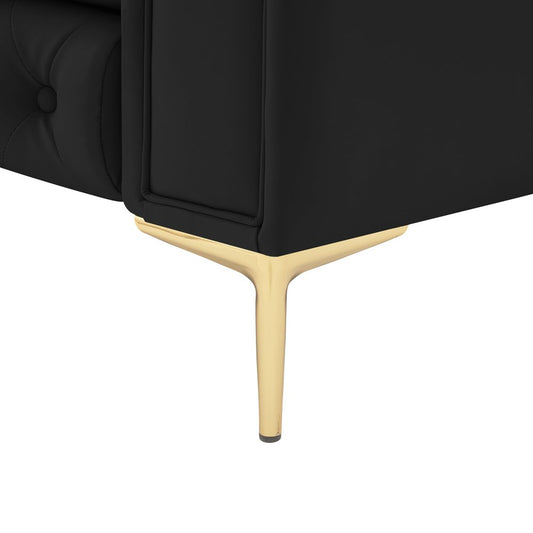 34" Black And Gold Faux Leather Tufted Chesterfield Chair