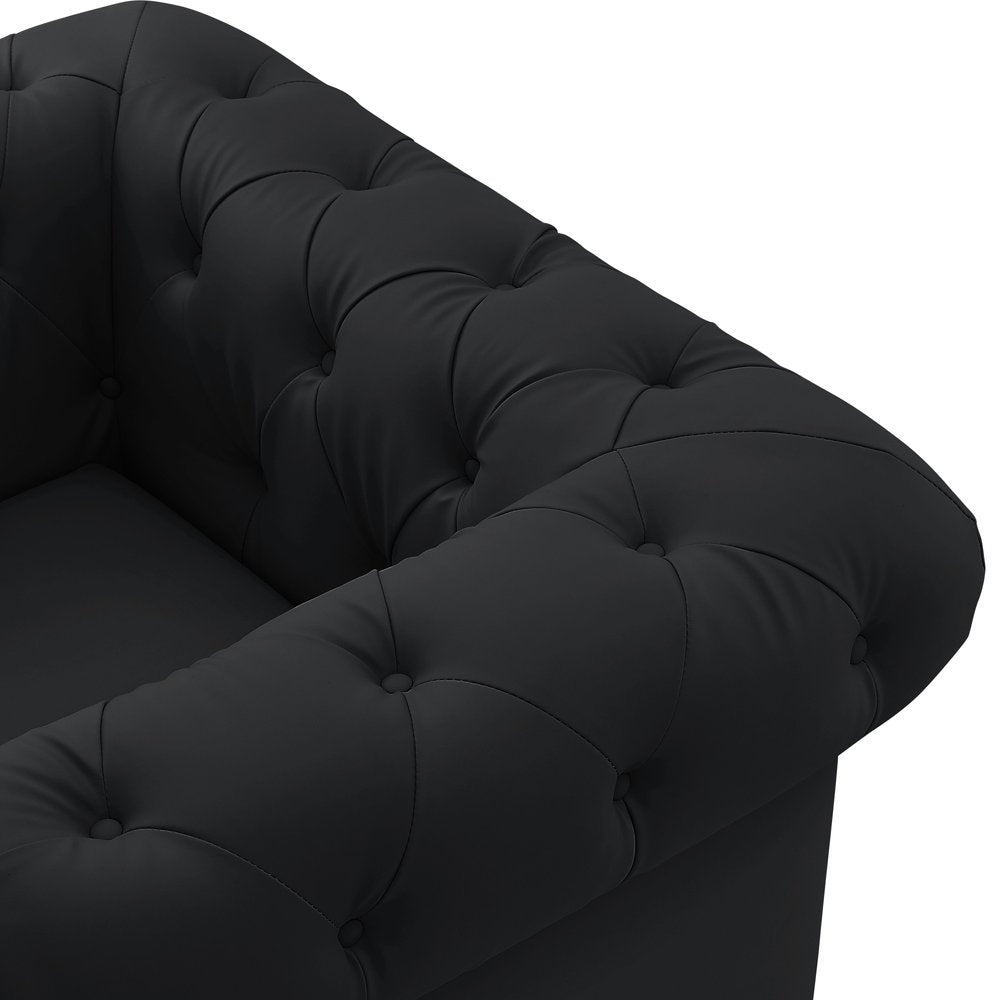 34" Black And Gold Faux Leather Tufted Chesterfield Chair