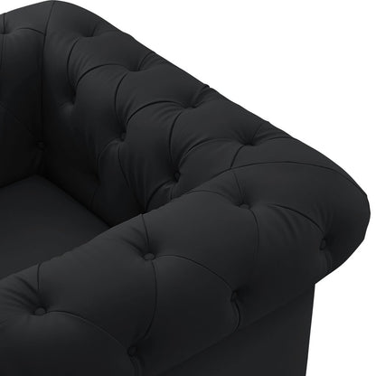 34" Black And Gold Faux Leather Tufted Chesterfield Chair