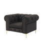 34" Black And Gold Faux Leather Tufted Chesterfield Chair