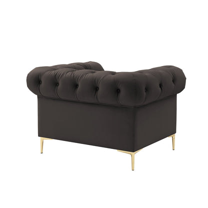 34" Black And Gold Faux Leather Tufted Chesterfield Chair