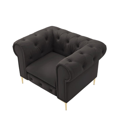 34" Black And Gold Faux Leather Tufted Chesterfield Chair
